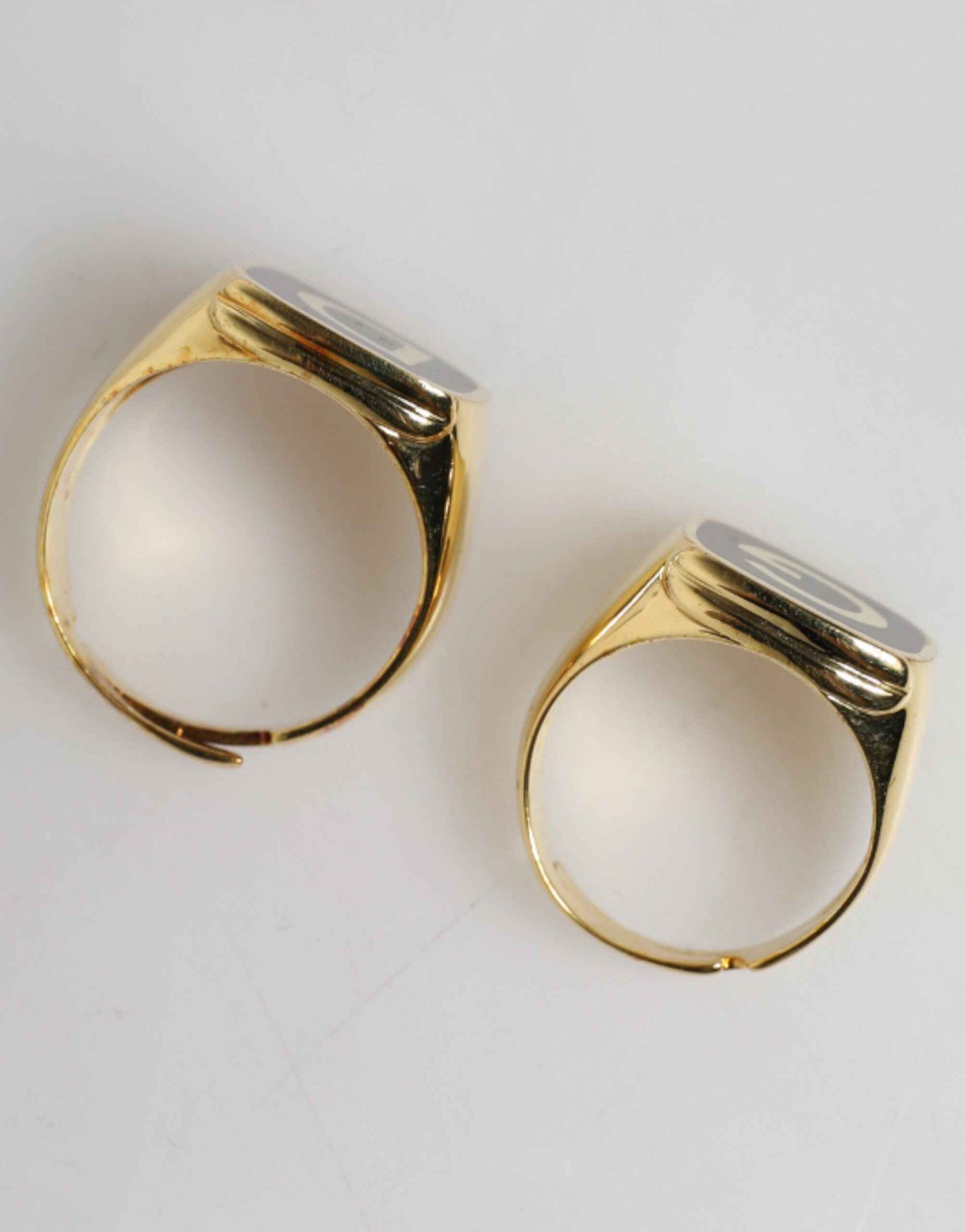 Dolce & Gabbana Gold-Tone Real Brass Black Enamel "DG" Adjustable Rings