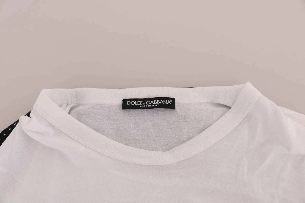 Dolce & Gabbana White Cotton Black Silk Scarf Top T-shirt