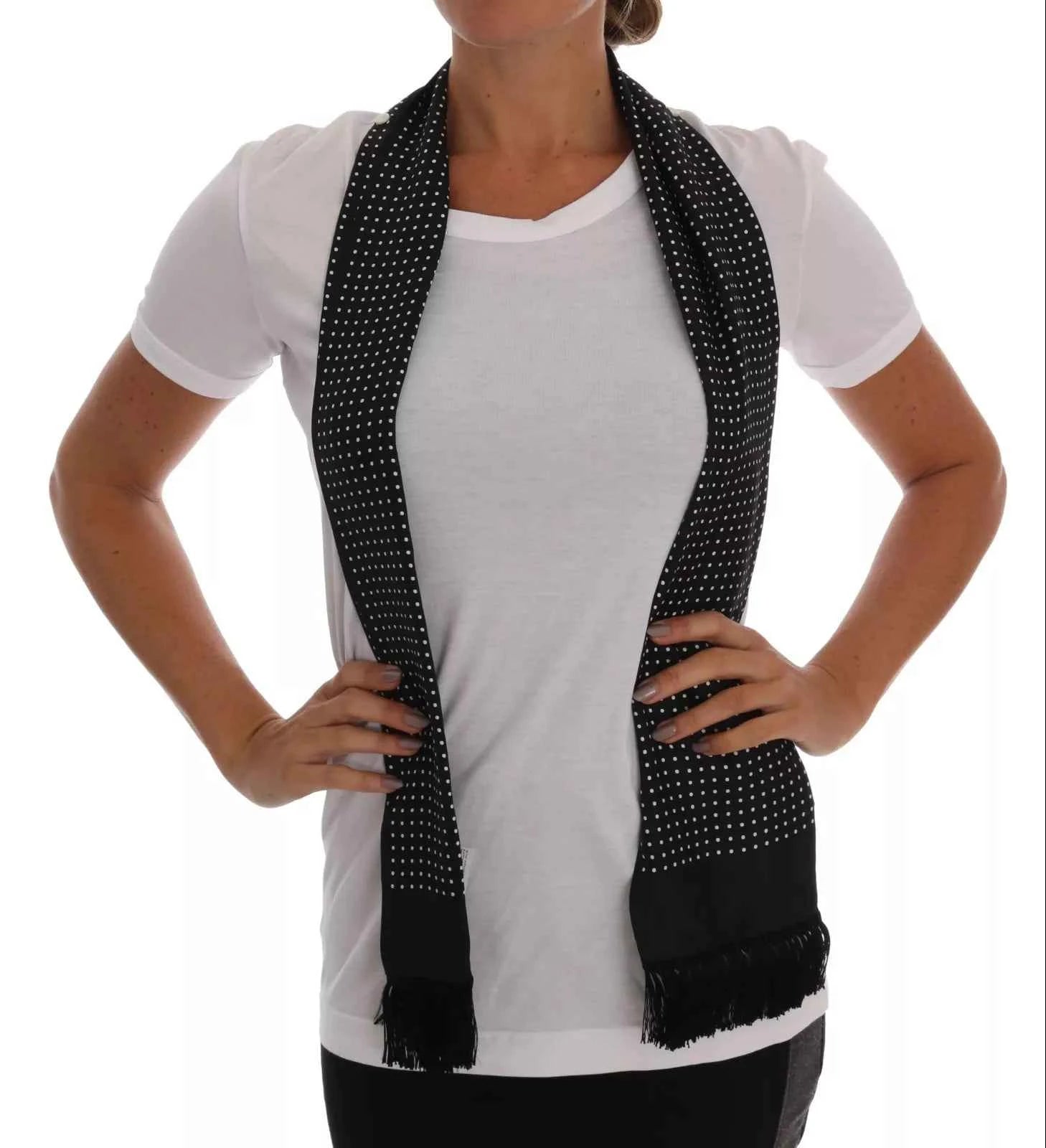 Dolce & Gabbana White Cotton Black Silk Scarf Top T-shirt