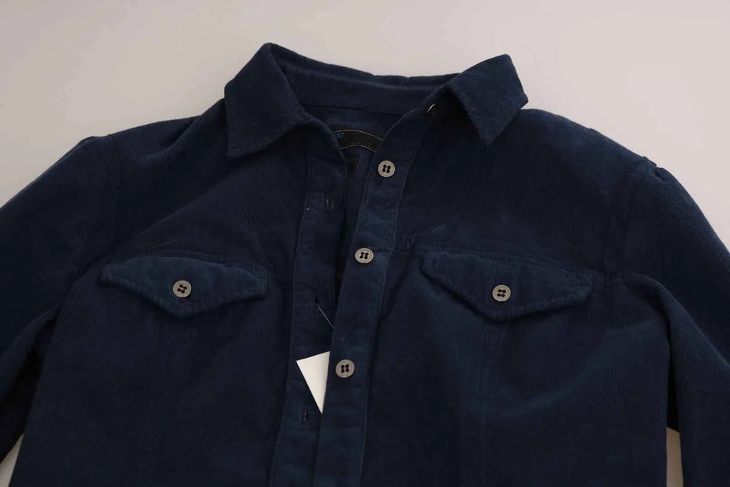 Acht Cotton Blue Corduroy Long Sleeves Shirt Top Blouse