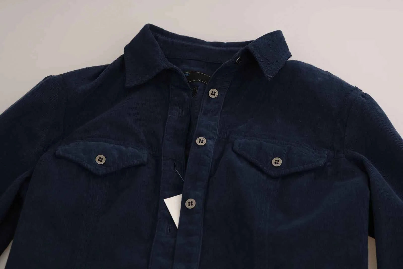 Acht Cotton Blue Corduroy Long Sleeves Shirt Top Blouse