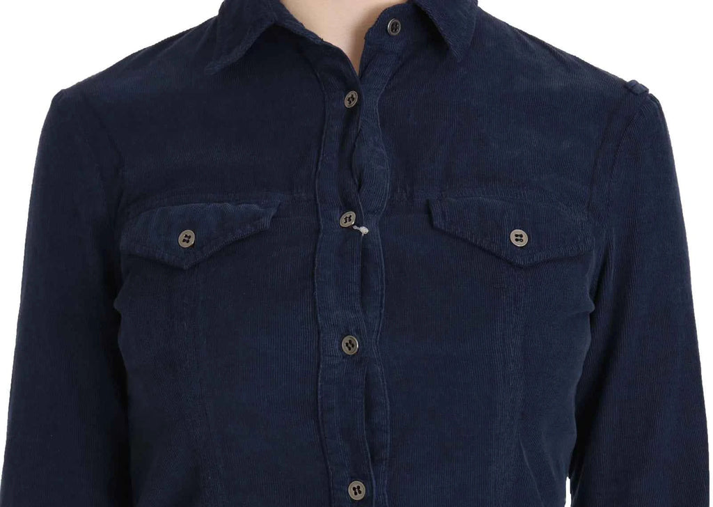 Acht Cotton Blue Corduroy Long Sleeves Shirt Top Blouse