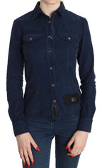 Acht Cotton Blue Corduroy Long Sleeves Shirt Top Blouse