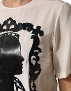 Dolce & Gabbana Cream Silk Silhouette Detail Short Sleeve Top