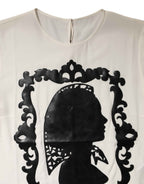 Dolce & Gabbana Cream Silk Silhouette Detail Short Sleeve Top