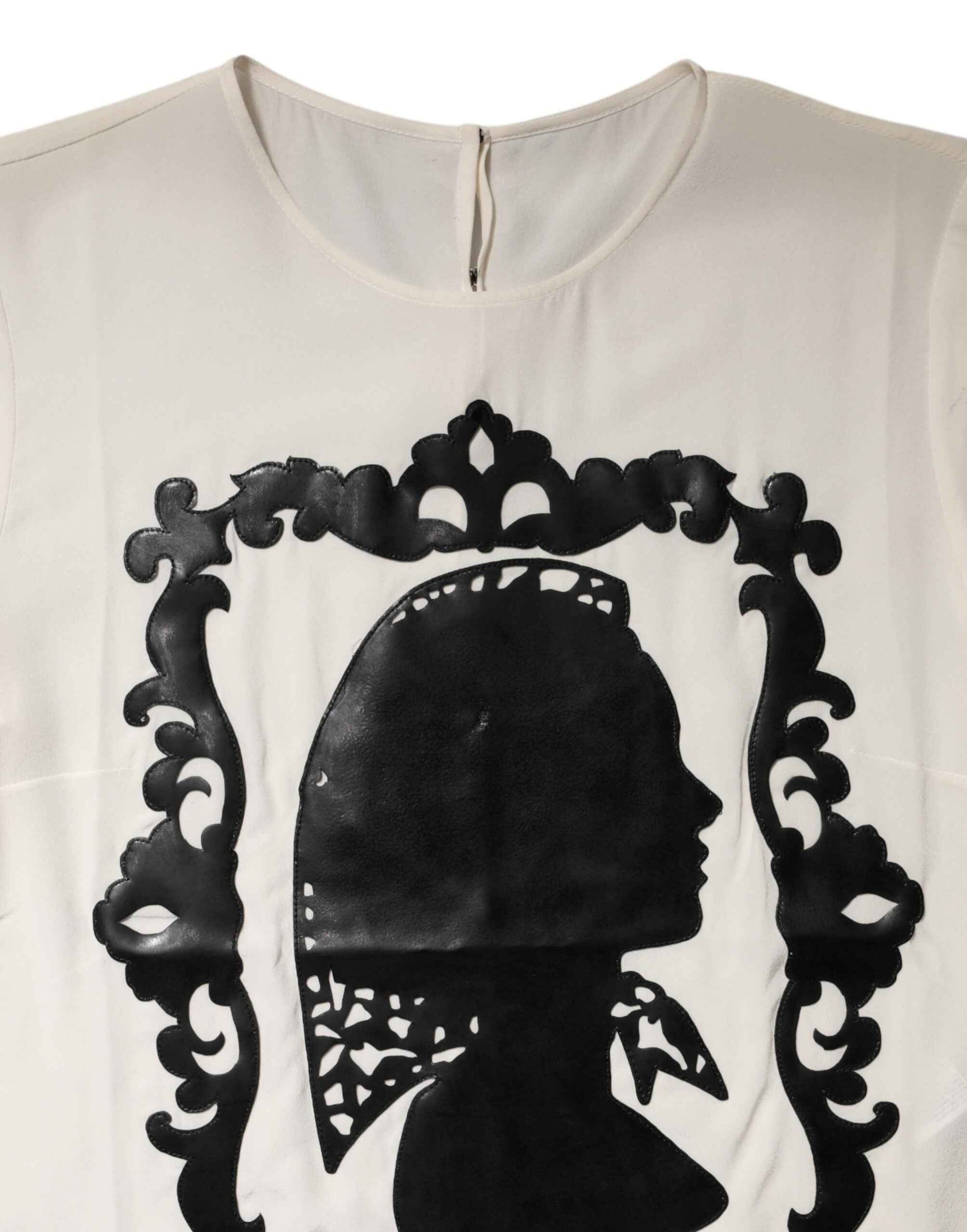 Dolce & Gabbana Cream Silk Silhouette Detail Short Sleeve Top