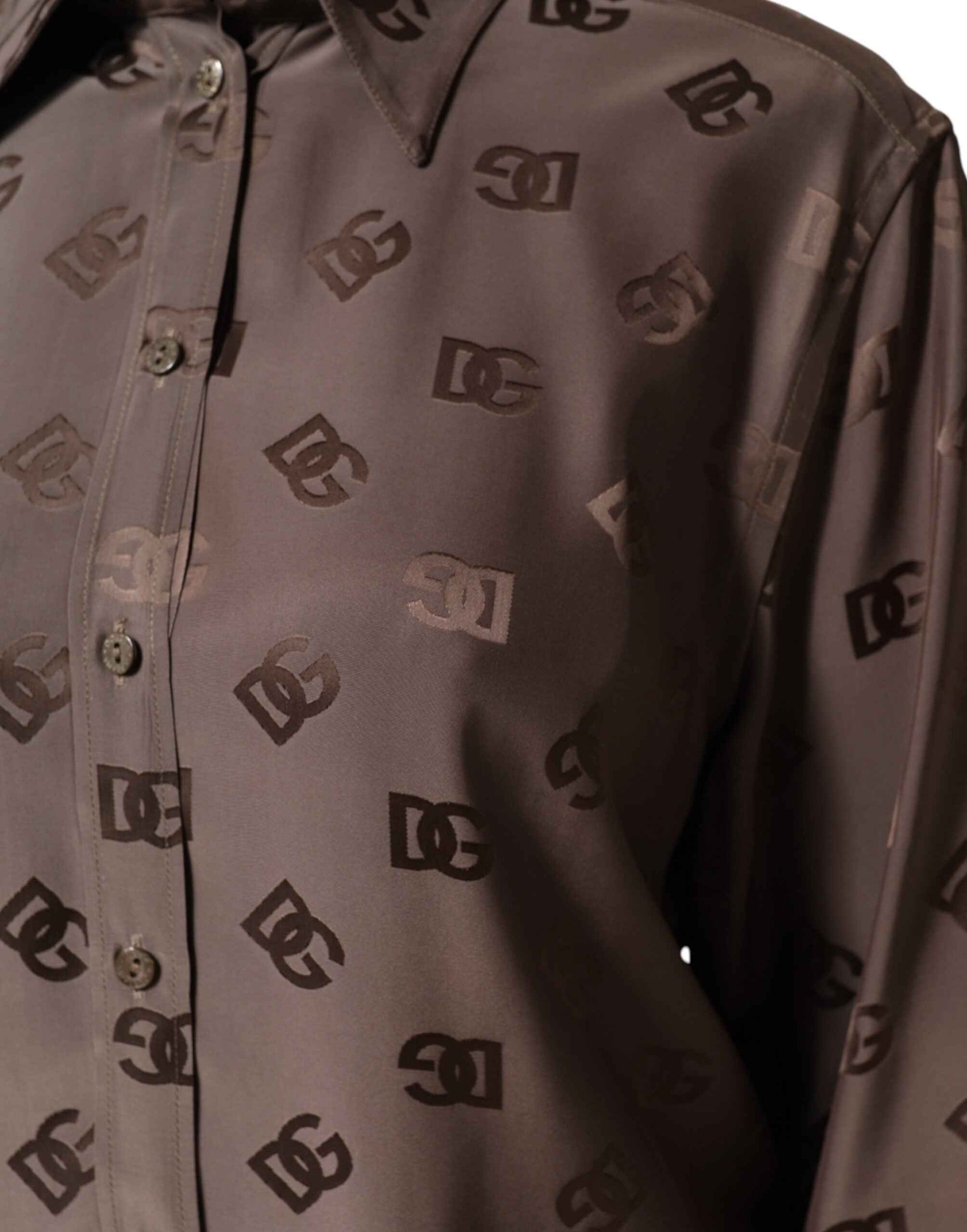 Dolce & Gabbana Brown Collared Long Sleeves Logo Shirt Top