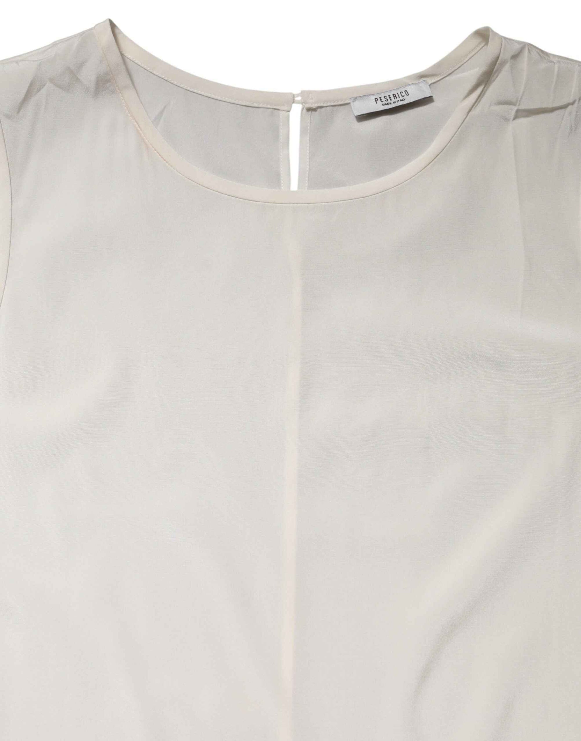 Peserico Off White Silk Stretch Roundneck Sleeveless Tank Top