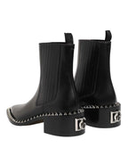 Dolce & Gabbana Black Studded Chelsea Short Ankle Boots Shoes