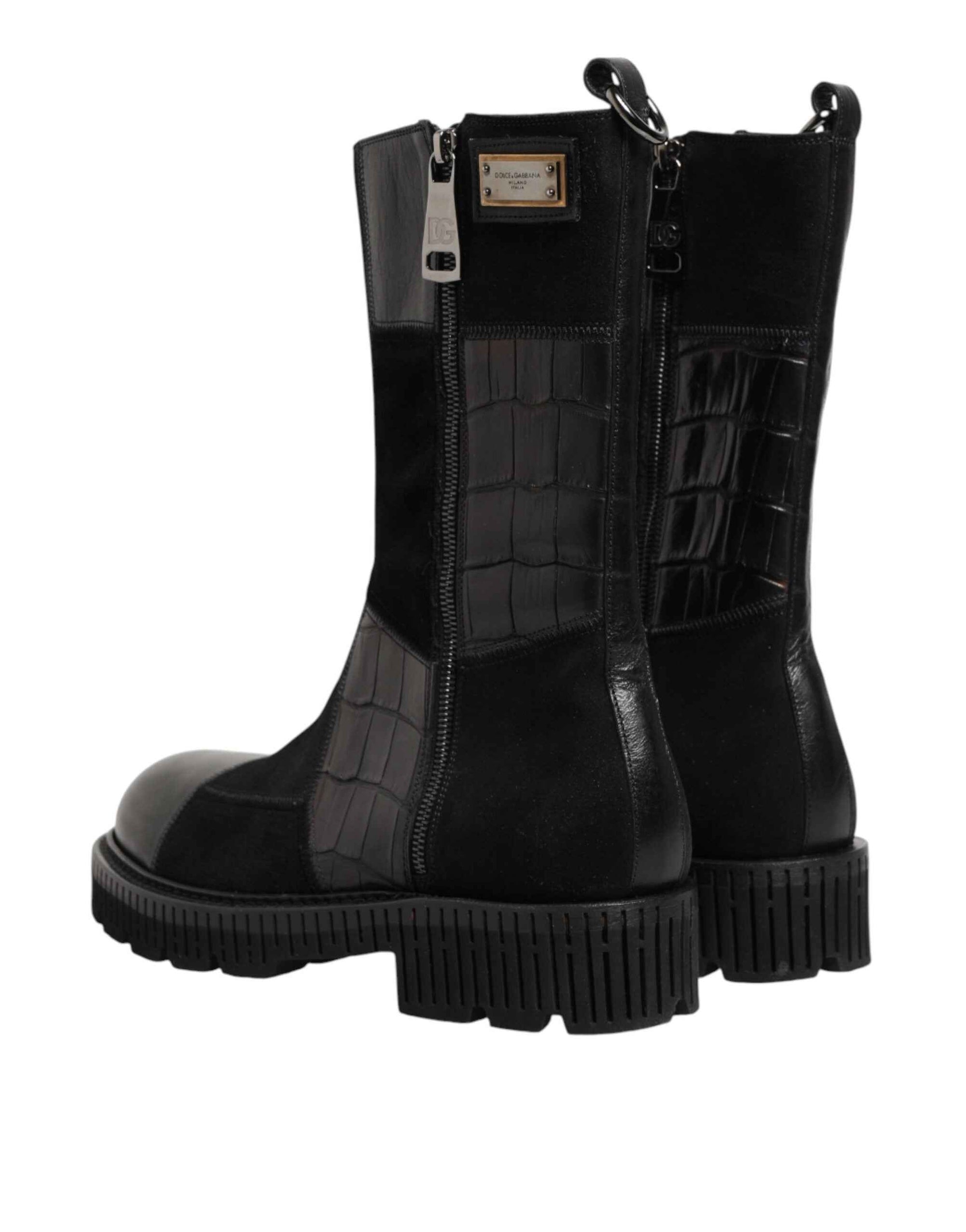 Dolce & Gabbana Black Patchwork Leather Mid Calf Boot  Shoes