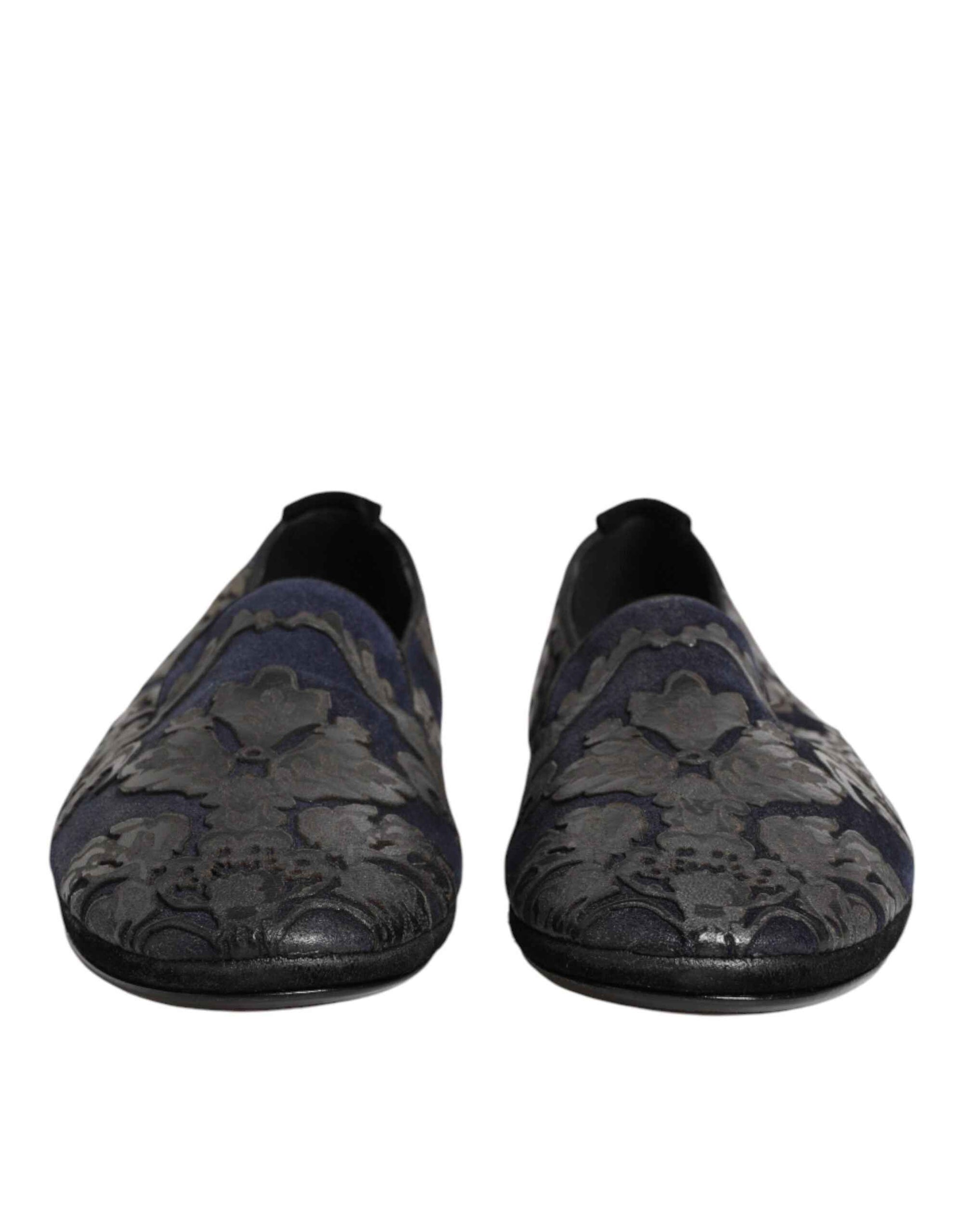 Dolce & Gabbana Black Jacquard Leather Slip On Loafers Shoes