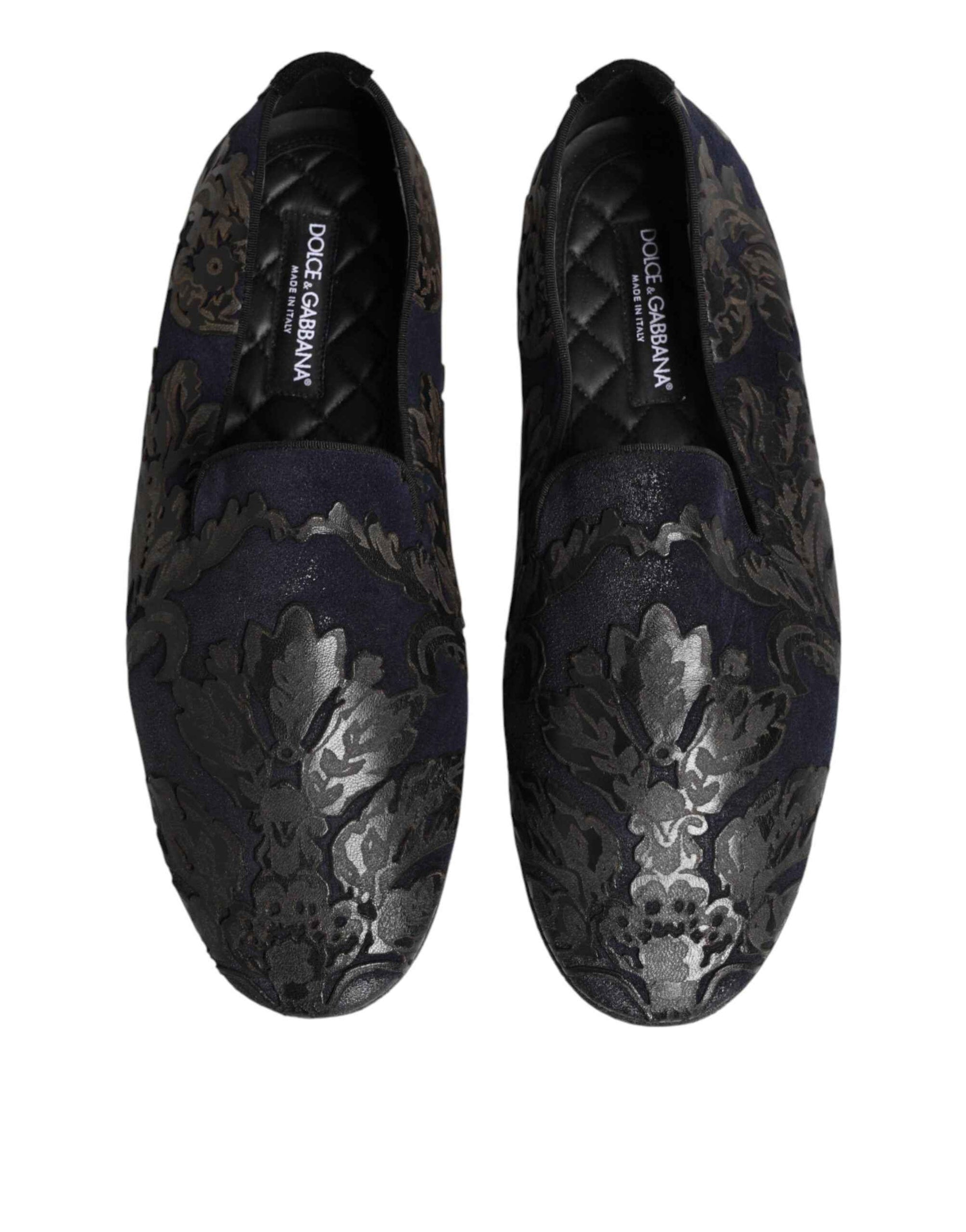 Dolce & Gabbana Black Jacquard Leather Slip On Loafers Shoes