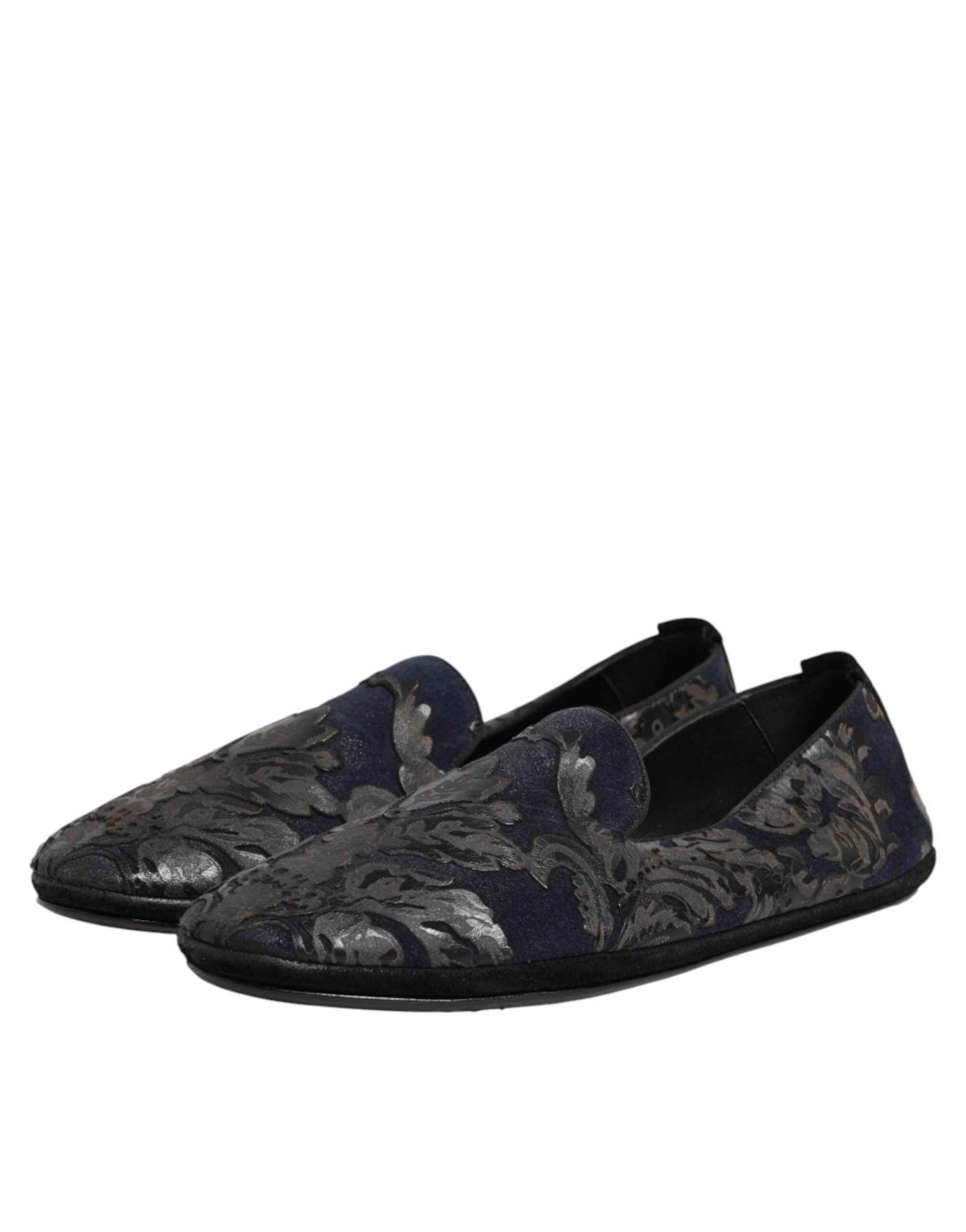 Dolce & Gabbana Black Jacquard Leather Slip On Loafers Shoes