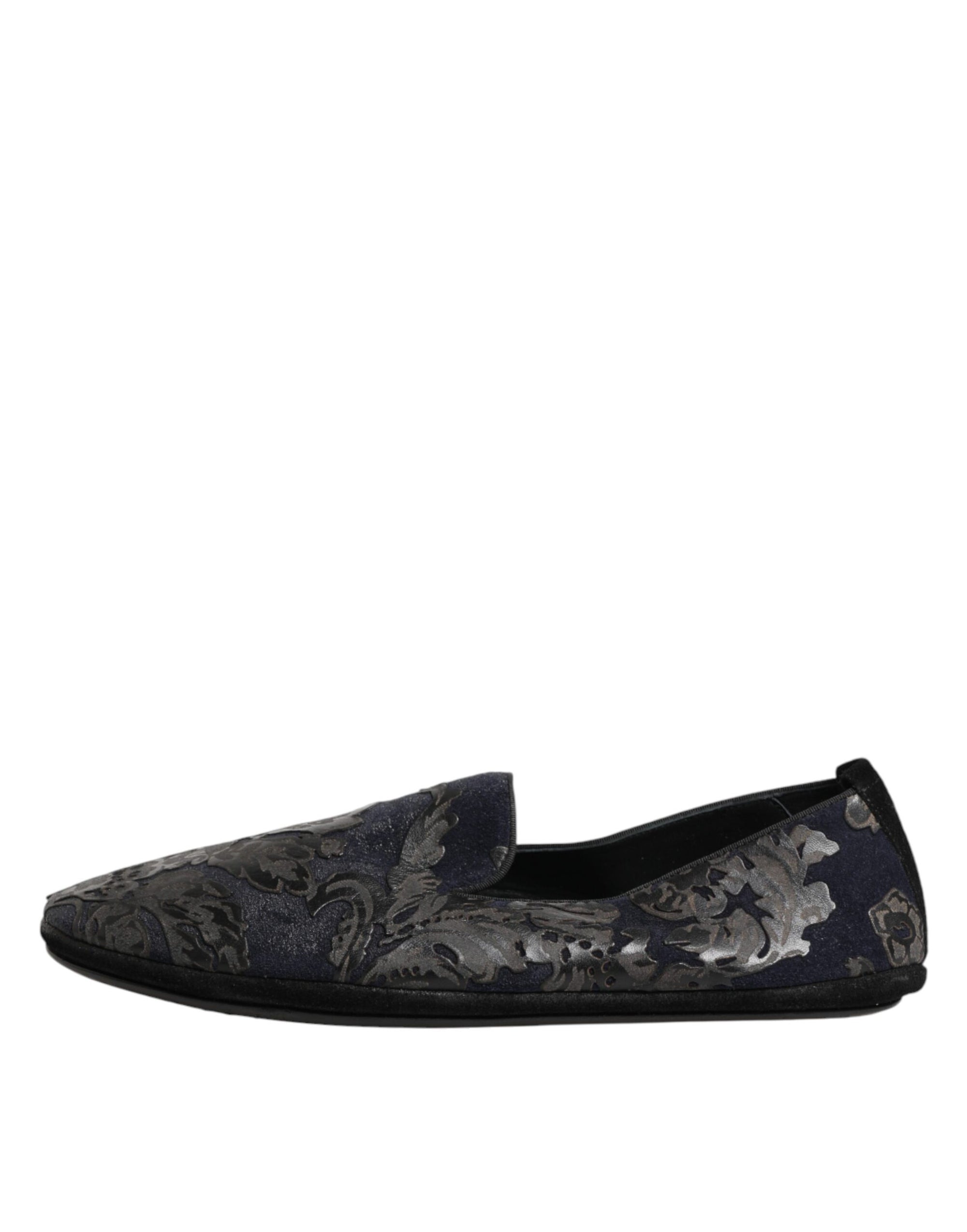 Dolce & Gabbana Black Jacquard Leather Slip On Loafers Shoes