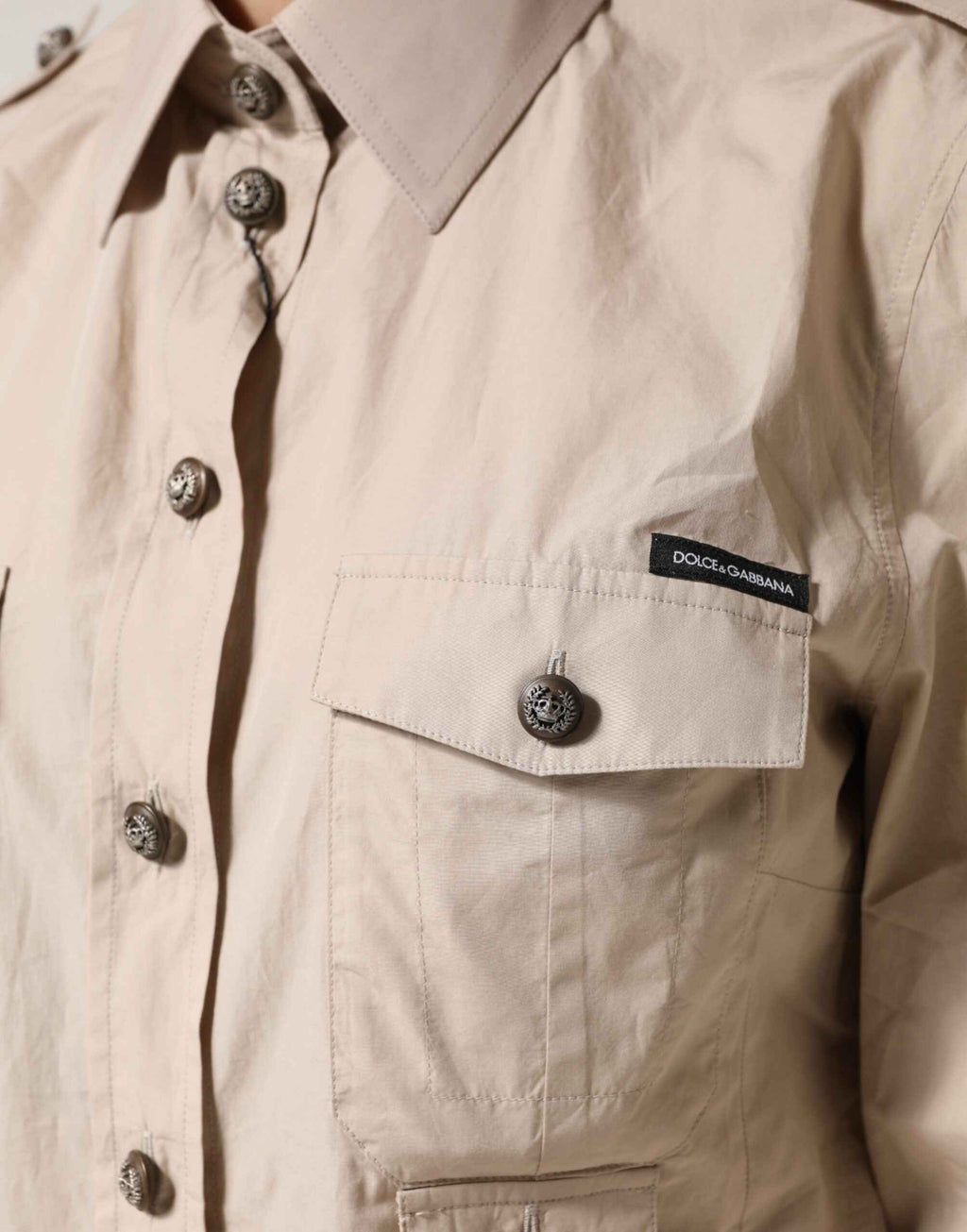 Dolce & Gabbana Beige Collared Long Sleeve Cotton Shirt Top