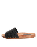 Dolce & Gabbana Black Brown Leather Slides Sandals Shoes
