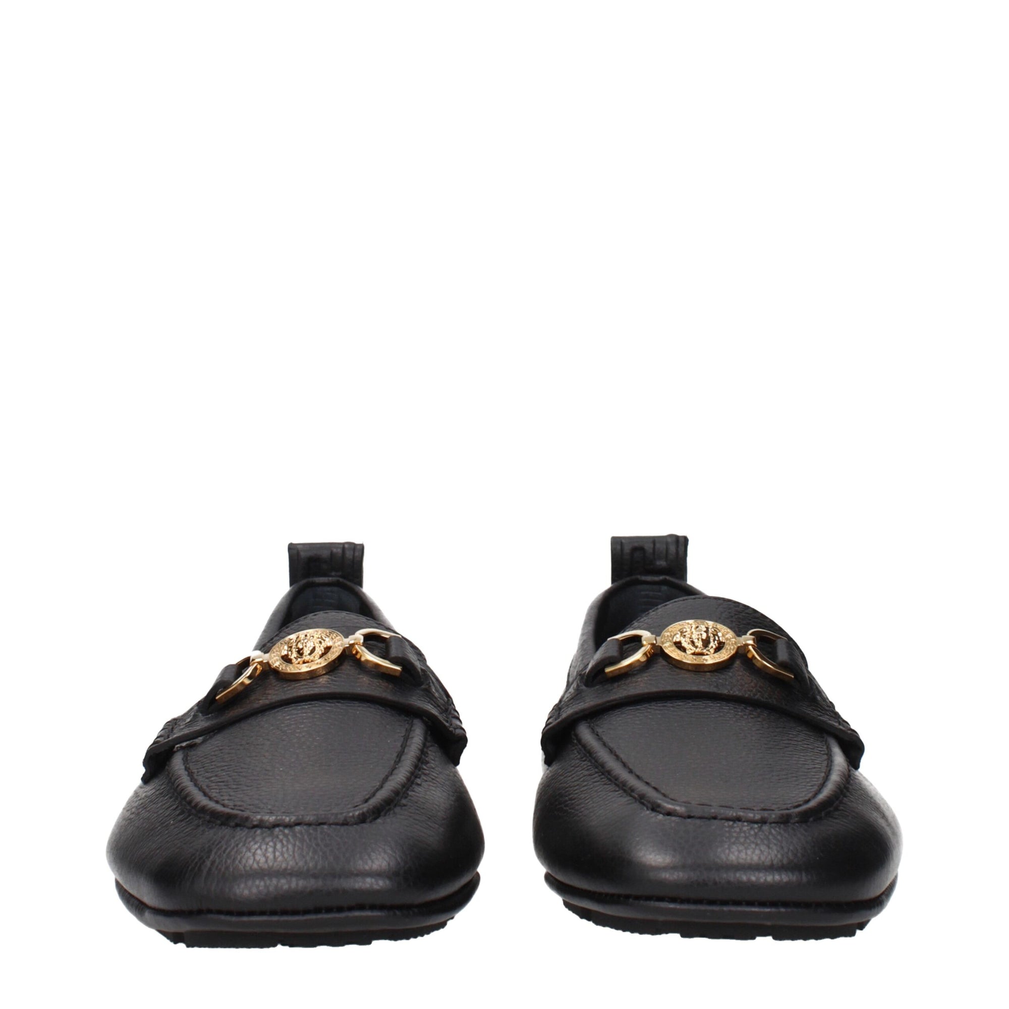 Versace Black Leather Slip-On Loafers
