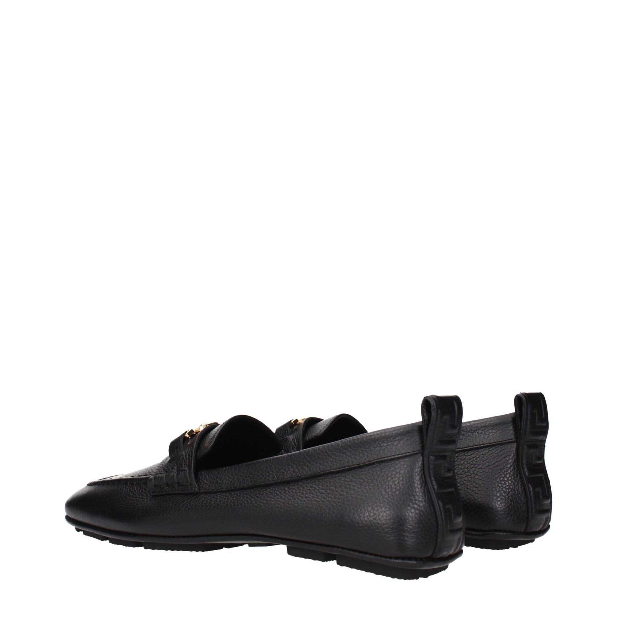 Versace Black Leather Slip-On Loafers