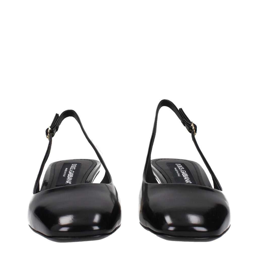 Dolce & Gabbana Black Leather Mid Heel Pumps