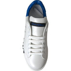 Dolce & Gabbana White Blue Logo Low Top Leather Sneakers Shoes