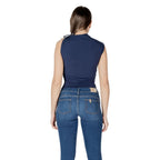 Guess Blue Cotton Sleeveles T-Shirt