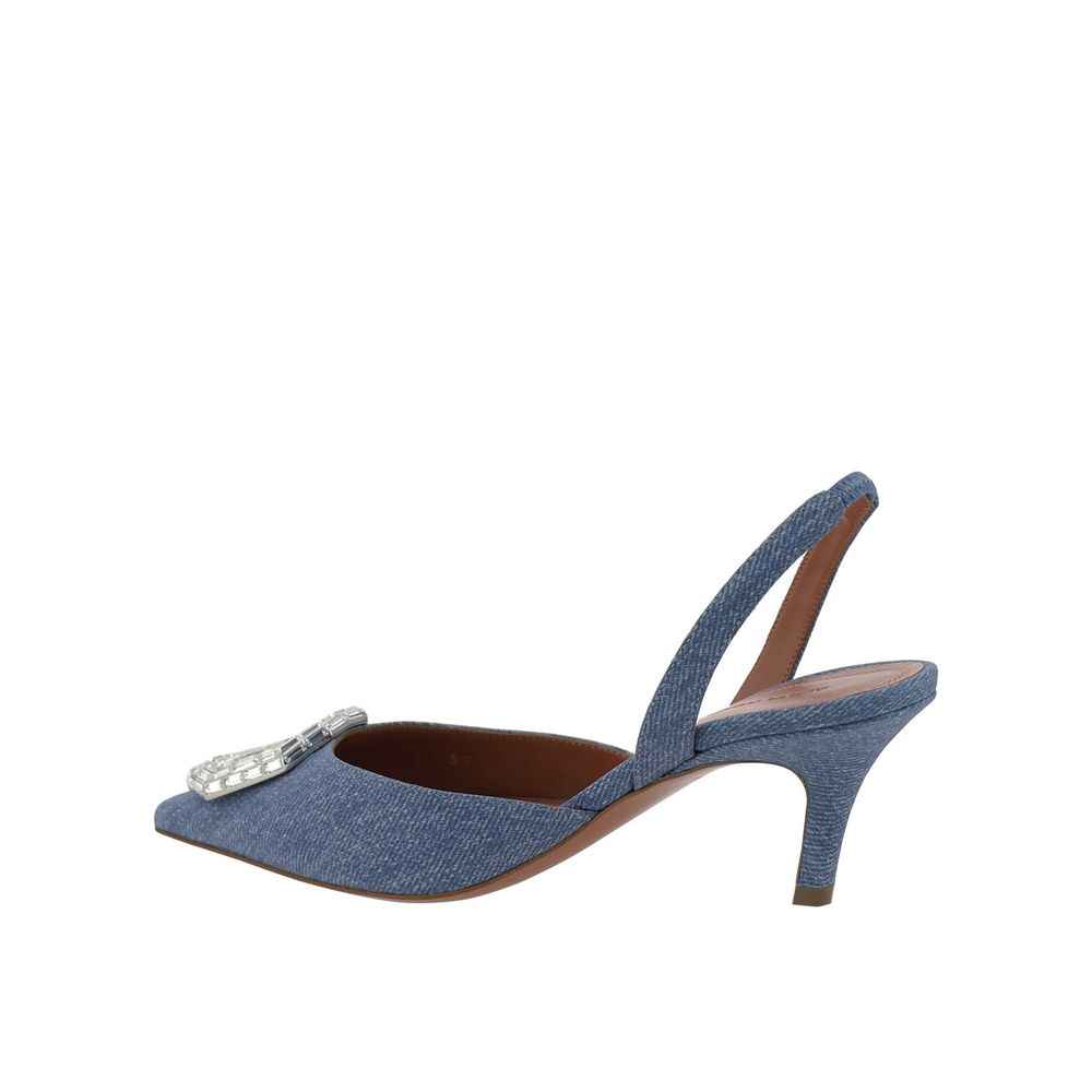 Amina Muaddi Blue Nubuc Leather High Heel Pumps