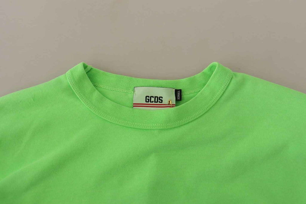 GCDS Mint Green Printed Long Sleeves Cropped Top Sweater