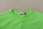 GCDS Mint Green Printed Long Sleeves Cropped Top Sweater