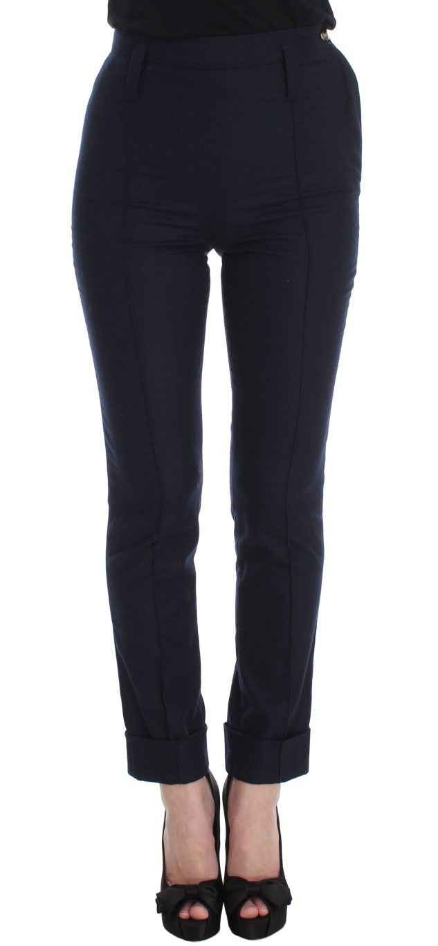 Ermanno Scervino Blue Virgin Wool Slim Fit Casual Pants