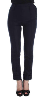 Ermanno Scervino Blue Virgin Wool Slim Fit Casual Pants