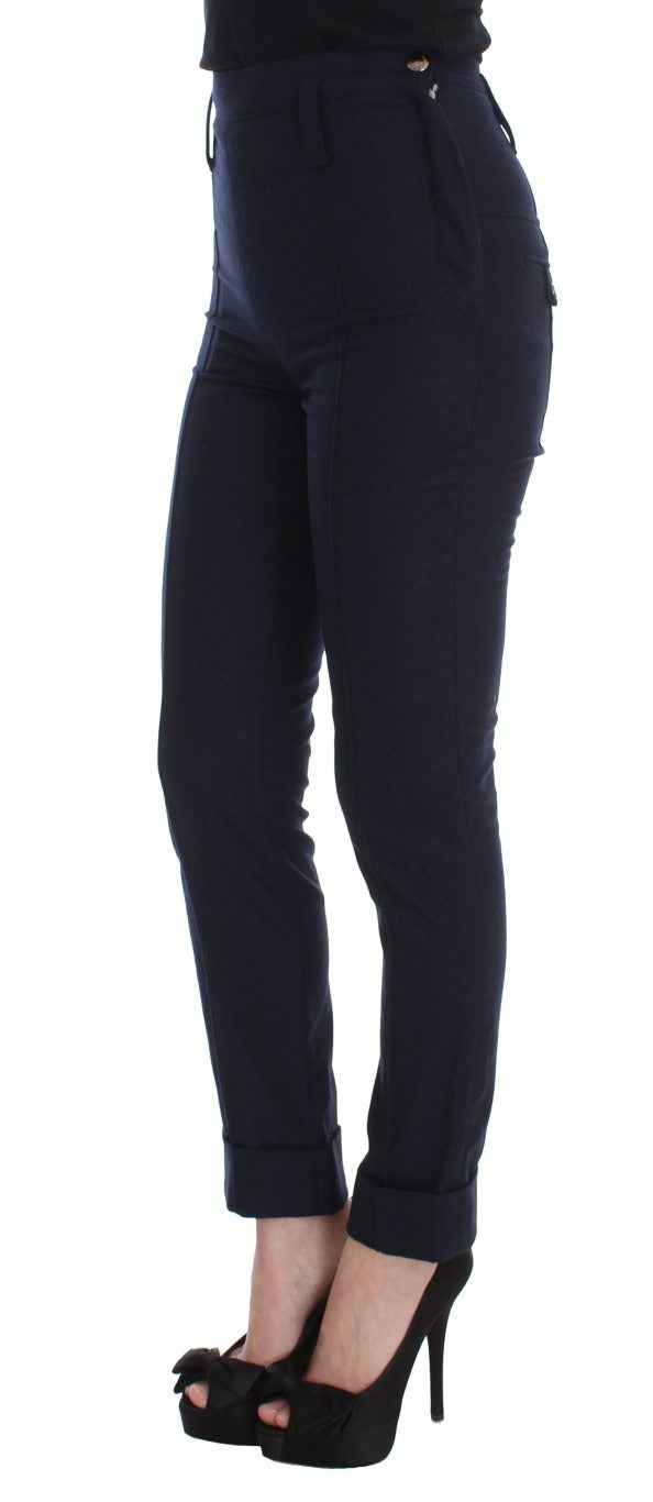 Ermanno Scervino Blue Virgin Wool Slim Fit Casual Pants