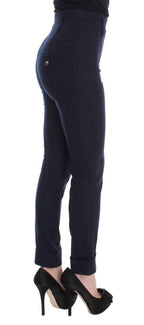Ermanno Scervino Blue Virgin Wool Slim Fit Casual Pants