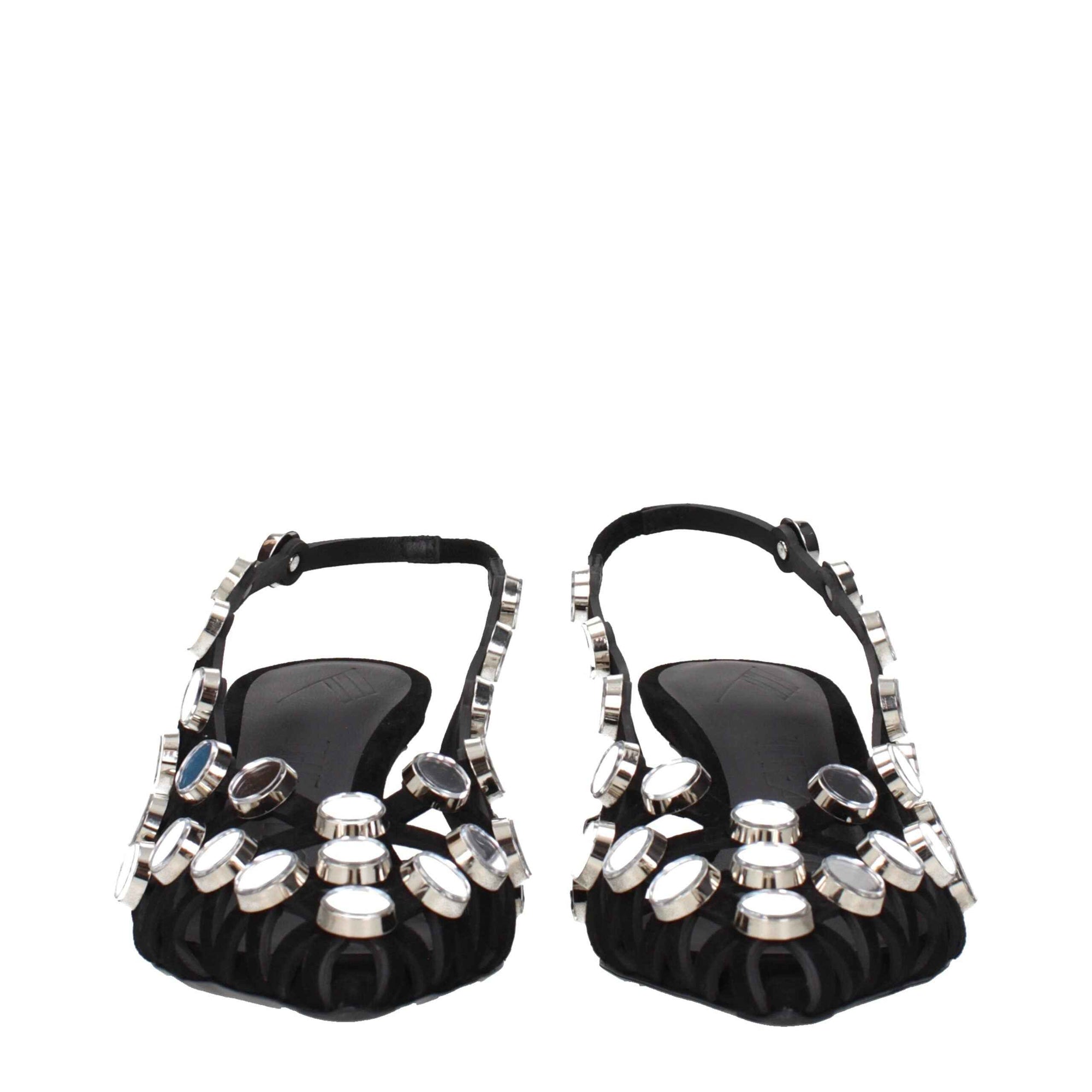 The Attico Black Leather Stiletto Heel Sandals