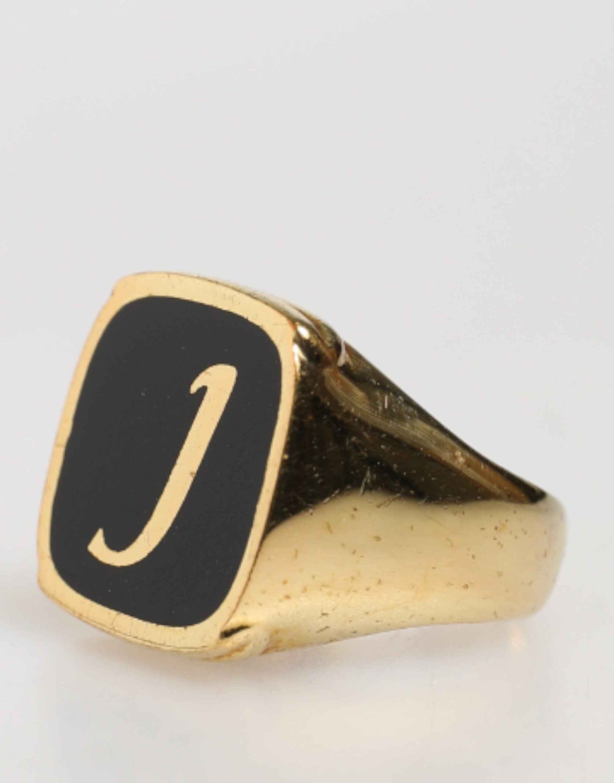 Dolce & Gabbana Gold-Tone Real Brass Black Enamel "J" Adjustable Rings