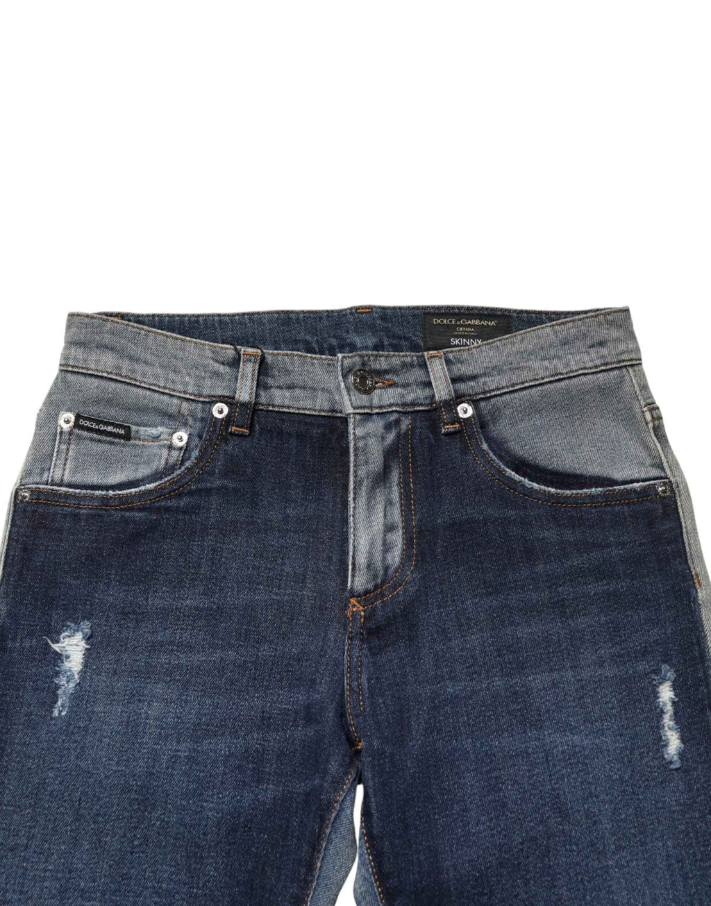 Dolce & Gabbana Blue Two Tone Cotton Men Skinny Denim Jeans