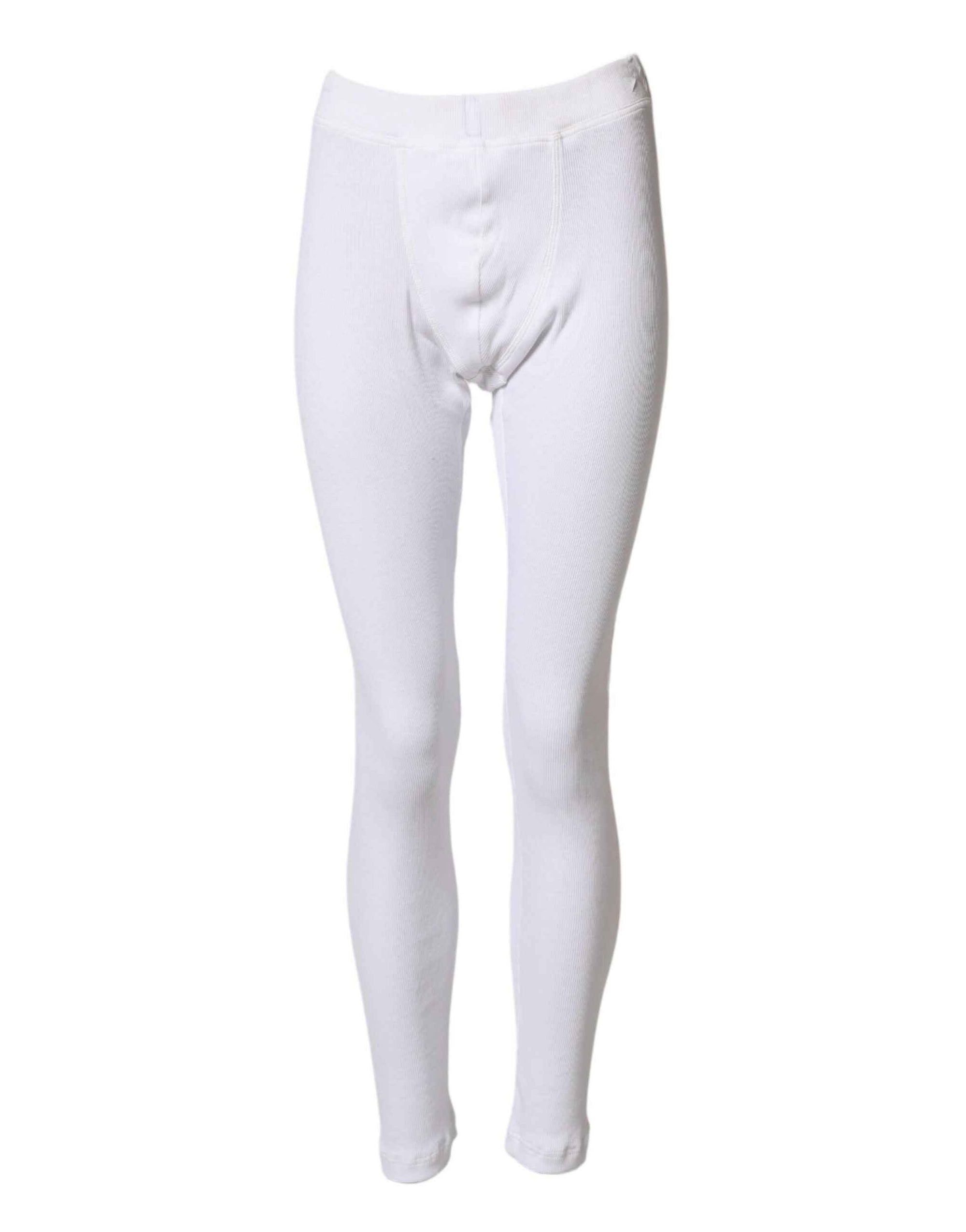 Dolce & Gabbana White Cotton Mid Waist Tights Leggings Pants