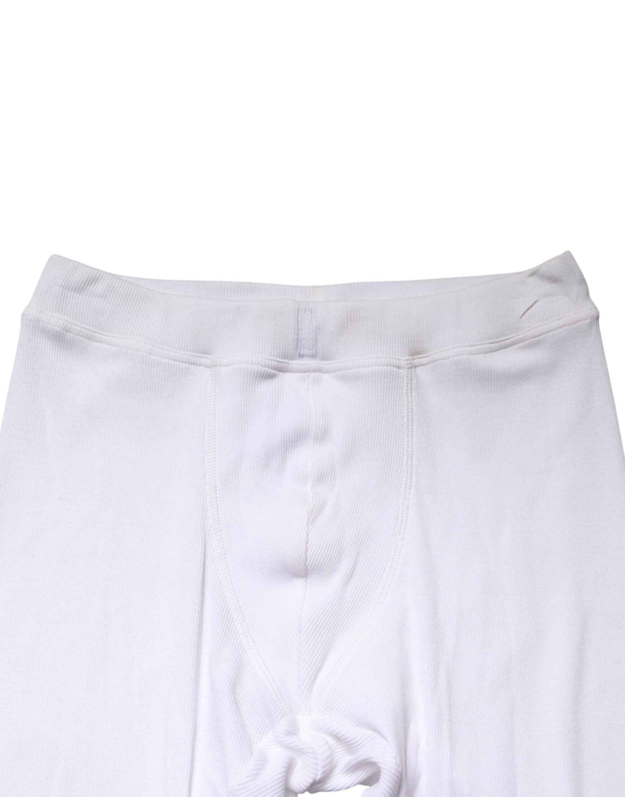 Dolce & Gabbana White Cotton Mid Waist Tights Leggings Pants