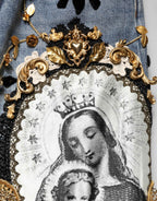 Dolce & Gabbana Blue Ripped Embellished Cotton Denim Jeans