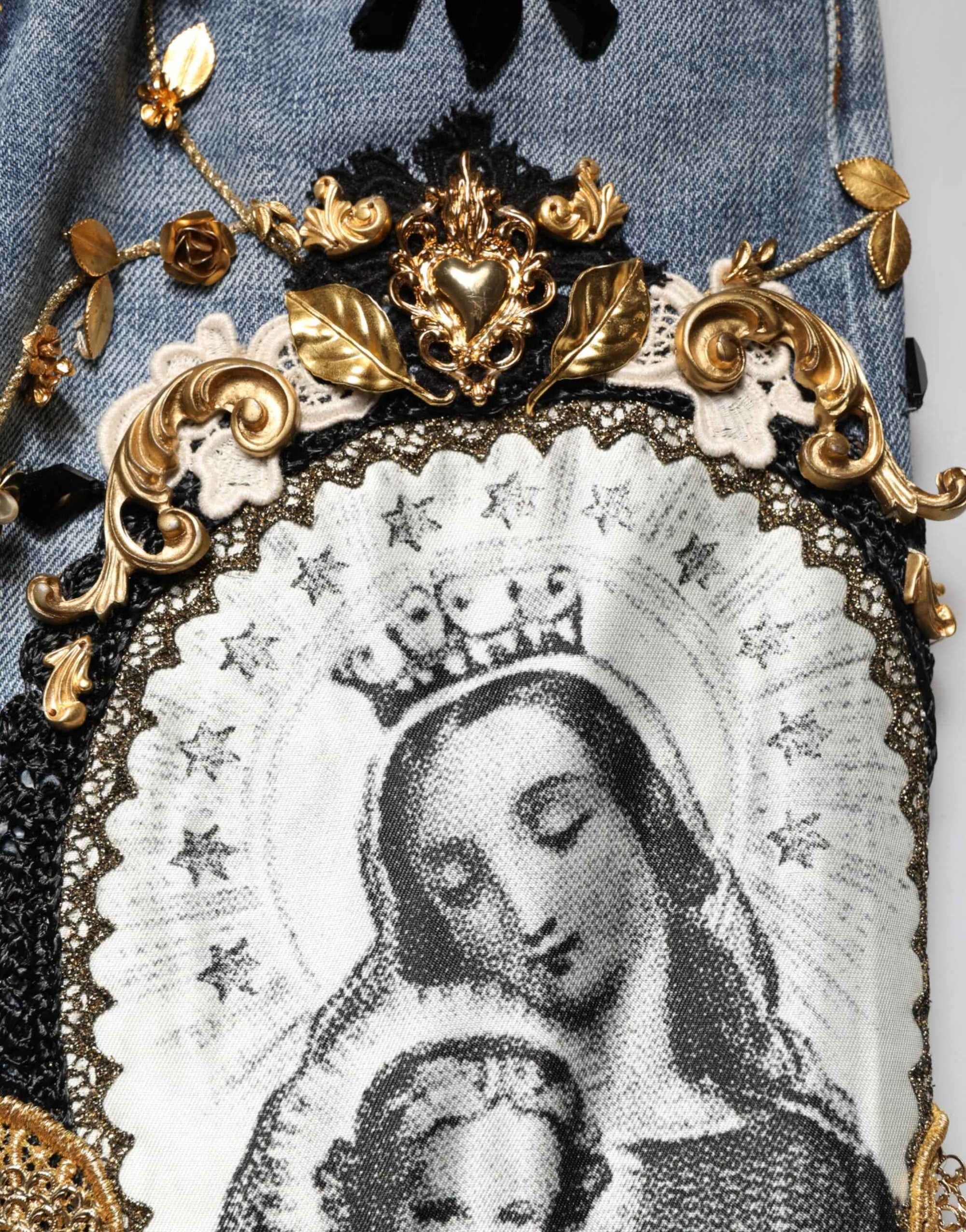 Dolce & Gabbana Blue Ripped Embellished Cotton Denim Jeans