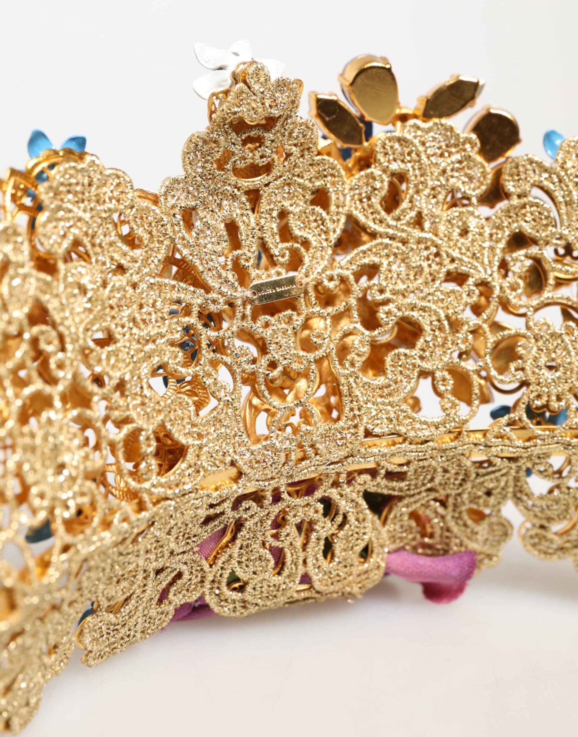 Dolce & Gabbana Gold Brass Crystal Floral Hortensia Crown Headband Tiara