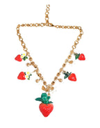Dolce & Gabbana Gold Brass FRUIT Pendants Flowers Crystal Logo Necklace