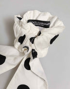 Dolce & Gabbana Scrunchie White Cotton Polka Dot Scarf Tie Accessory Hair