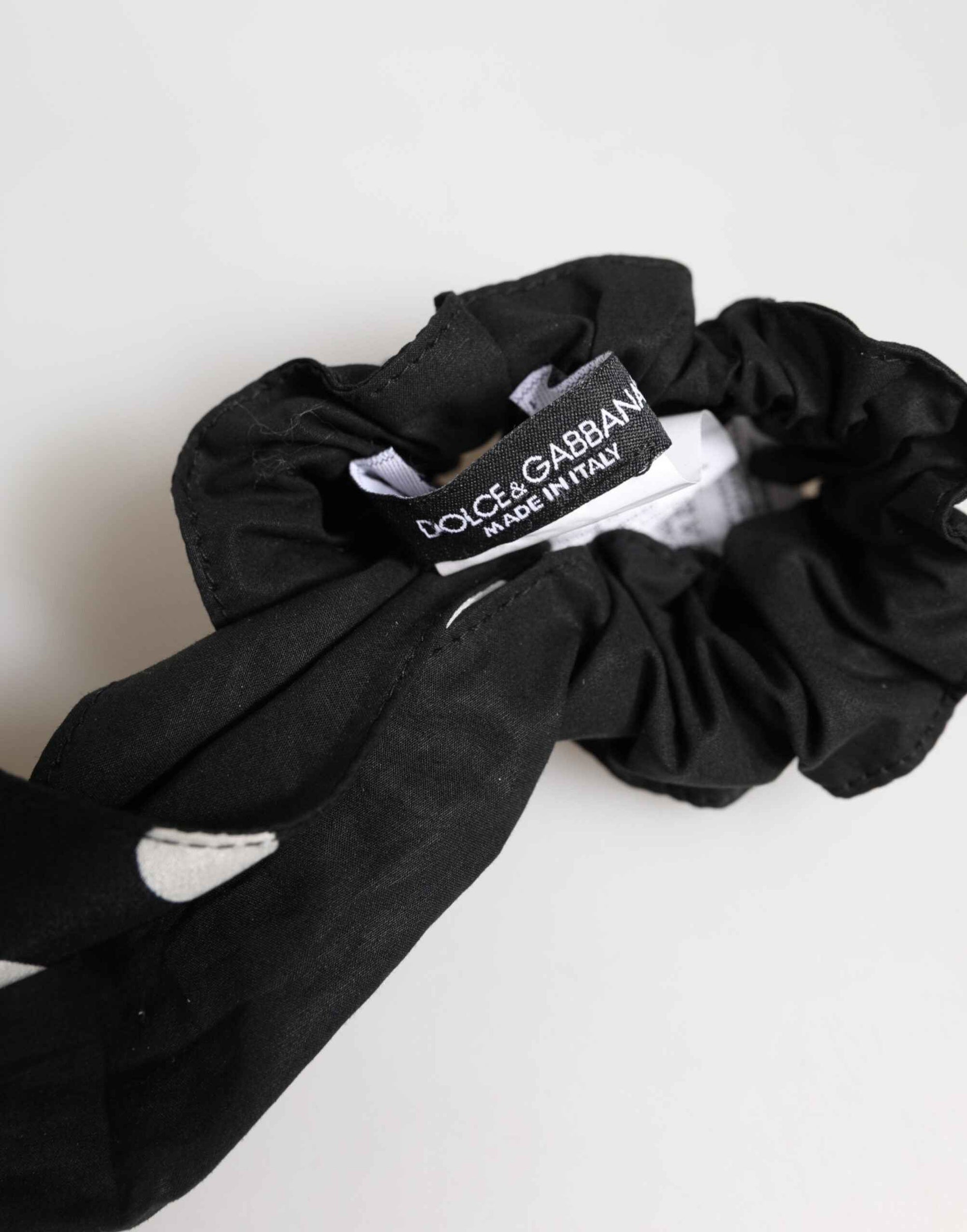 Dolce & Gabbana Black Cotton Polka Dot Scarf Tie Accessory Hair Scrunchie