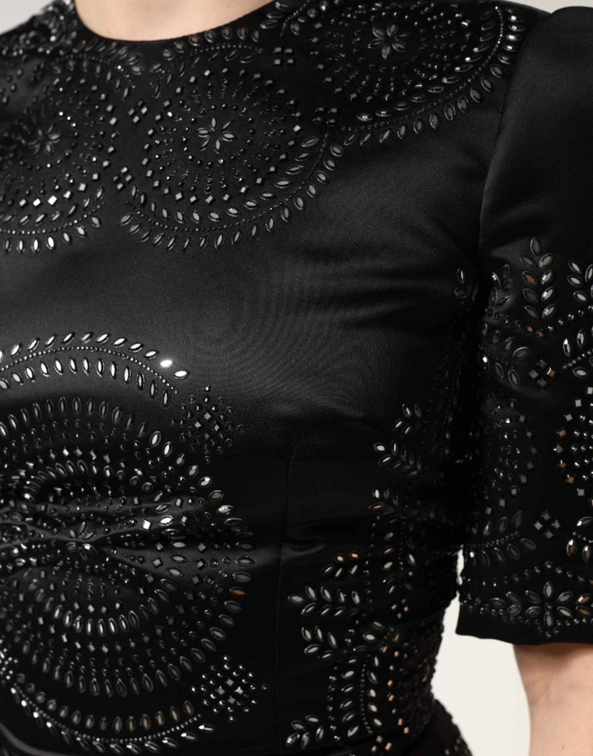 Dolce & Gabbana Black Embellished Short Sleeve Sheath Dress