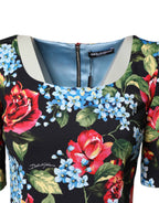 Dolce & Gabbana Black Floral Print Viscose Sheath Midi Dress