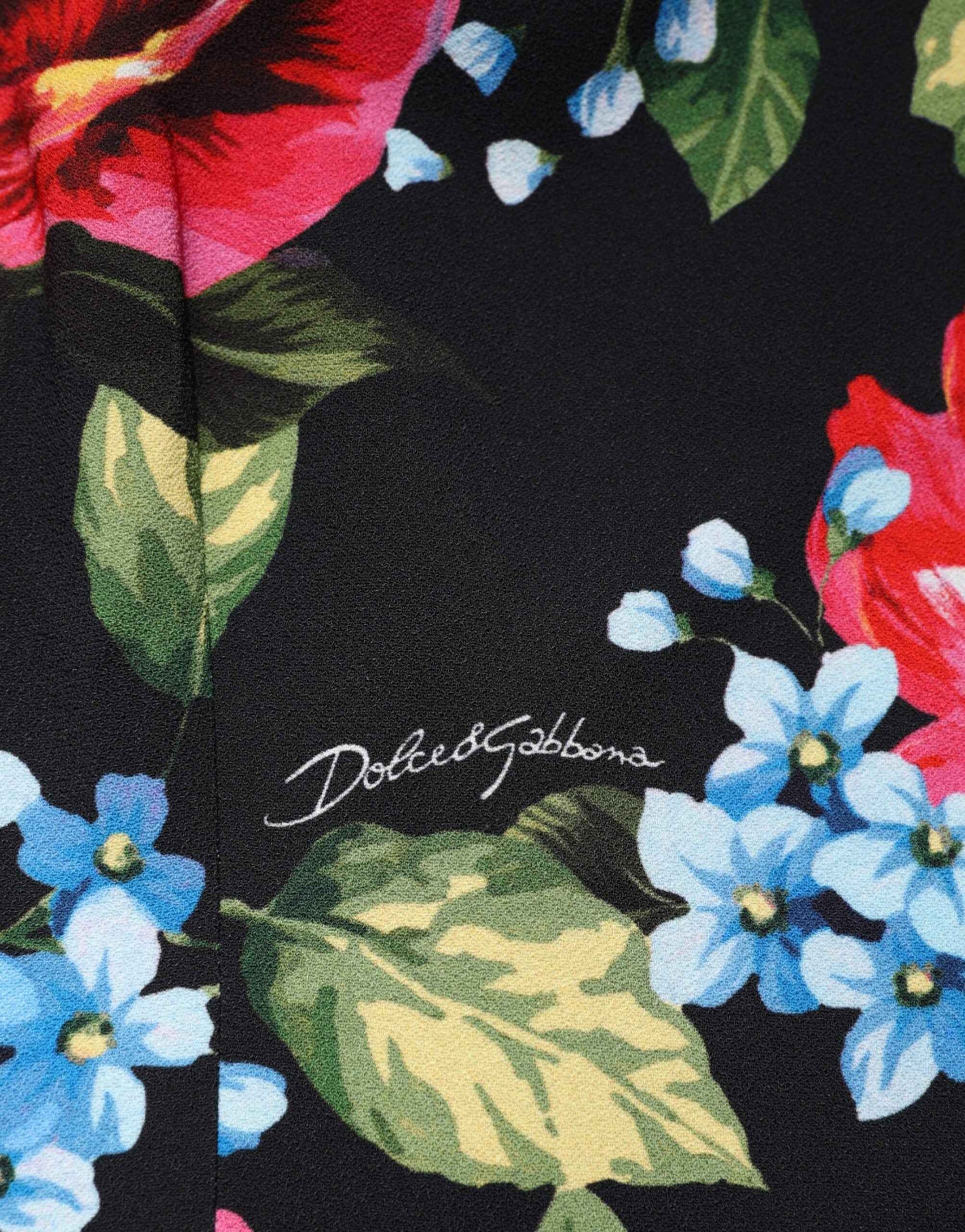 Dolce & Gabbana Black Floral Print Viscose Sheath Midi Dress