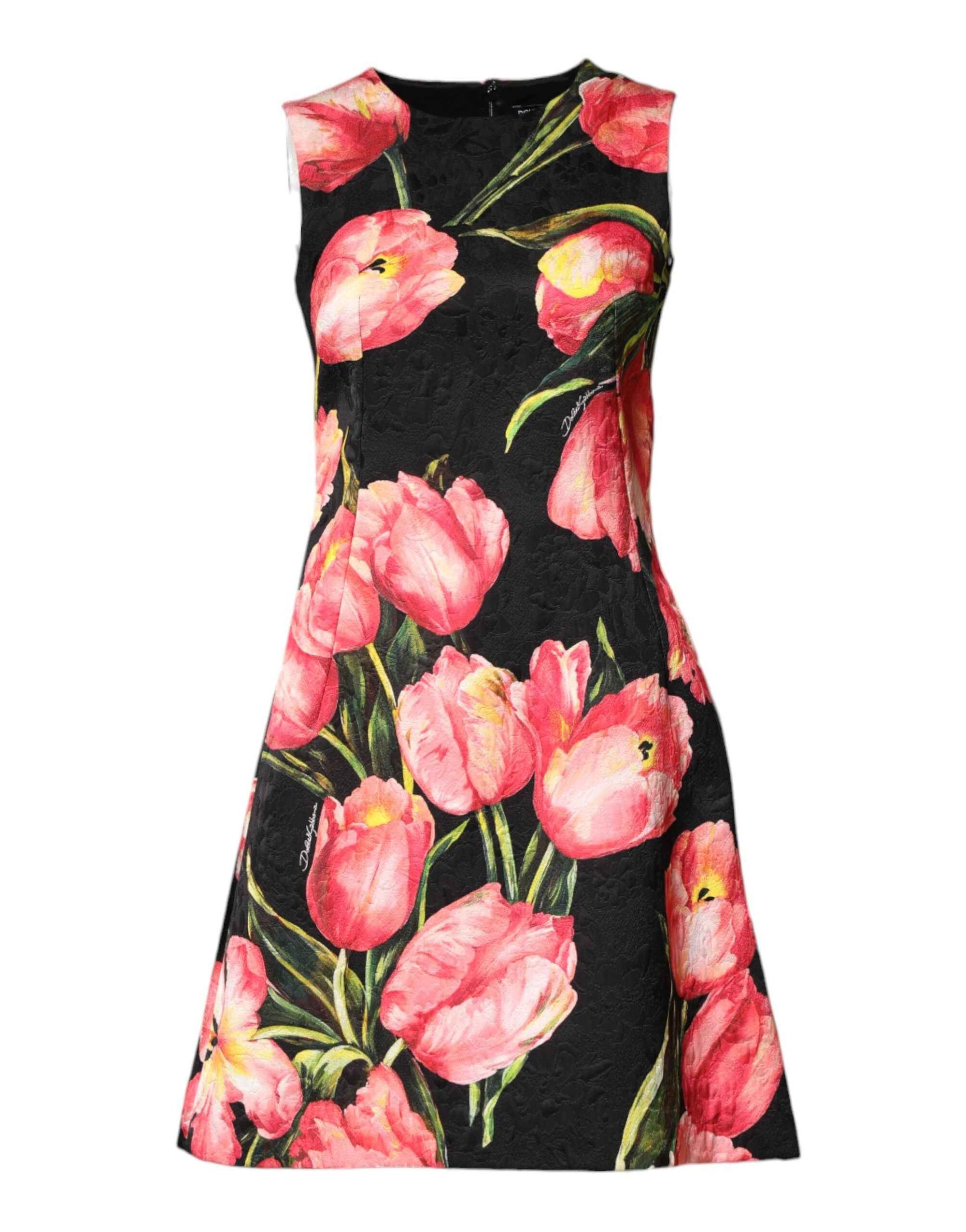 Dolce & Gabbana Black Floral Print Viscose A-line Mini  Dress