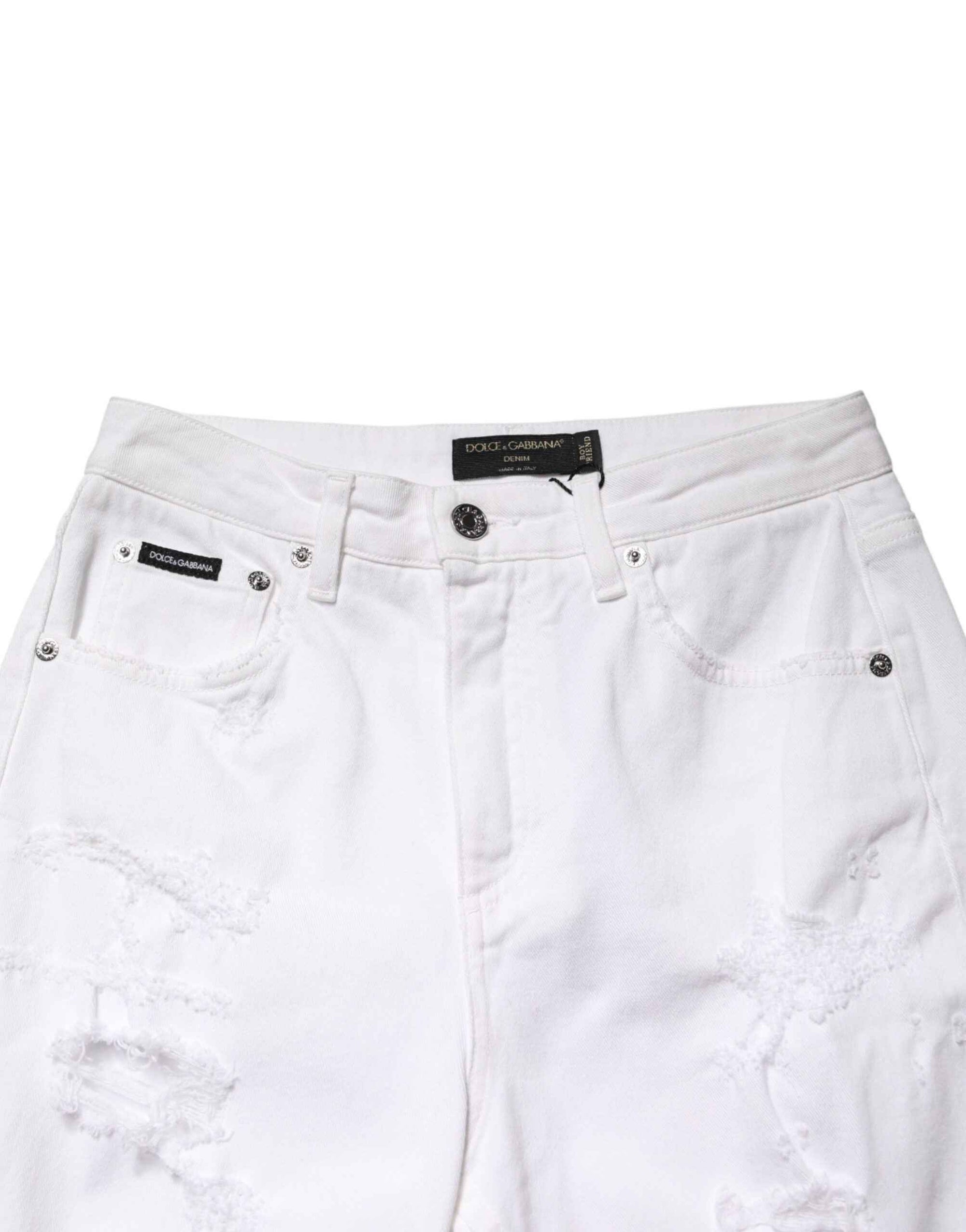 Dolce & Gabbana White Distressed Cotton BOYFRIEND Denim Jeans