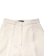 Dolce & Gabbana White Cotton Floral Brocade Dress Pants
