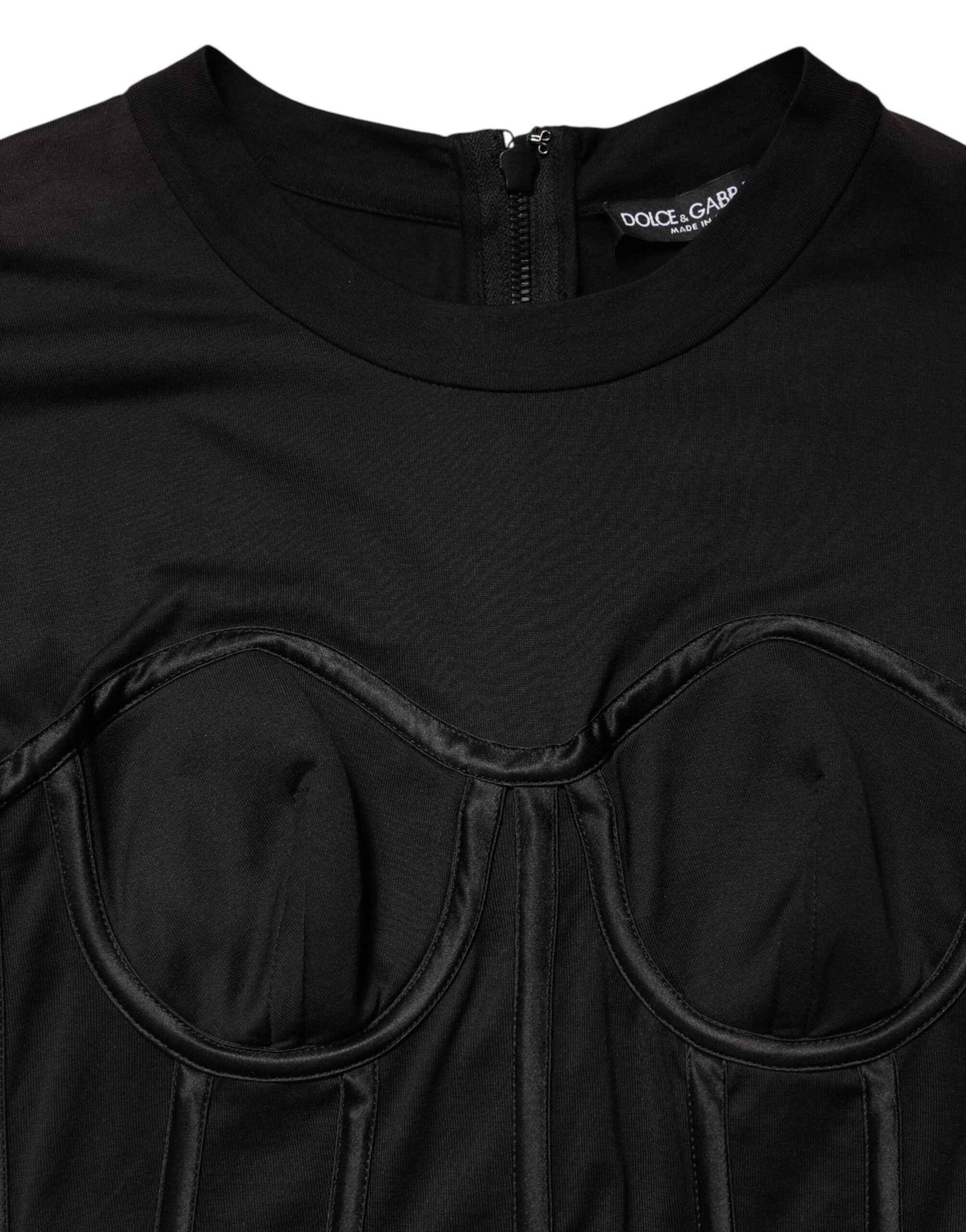 Dolce & Gabbana Black Cotton Bustier Corset Short Sleeves T-shirt